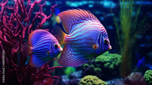A pair of vibrant Discus Fish in a