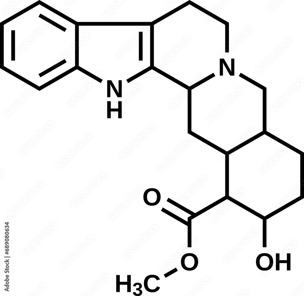 Yohimbine structural formula, vector illustration Yohimbine structural formula, vector illustration