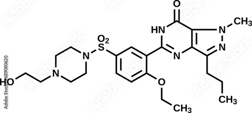 Lodenafil structural formula, vector illustration