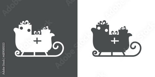 Regalos de Navidad. Silueta de trineo de Santa Claus con cajas de regalo con lazo de cinta para su uso en tarjetas y felicitaciones