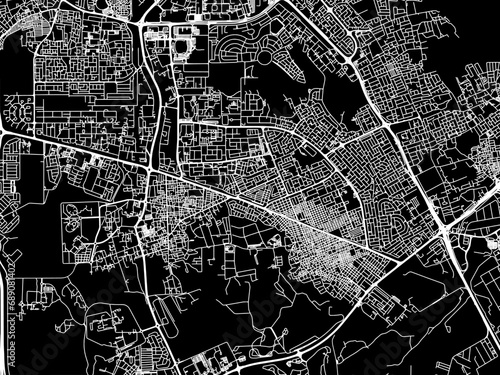 Vector road map of the city of Ar Rifa' in Bahrain with white roads on a black background.