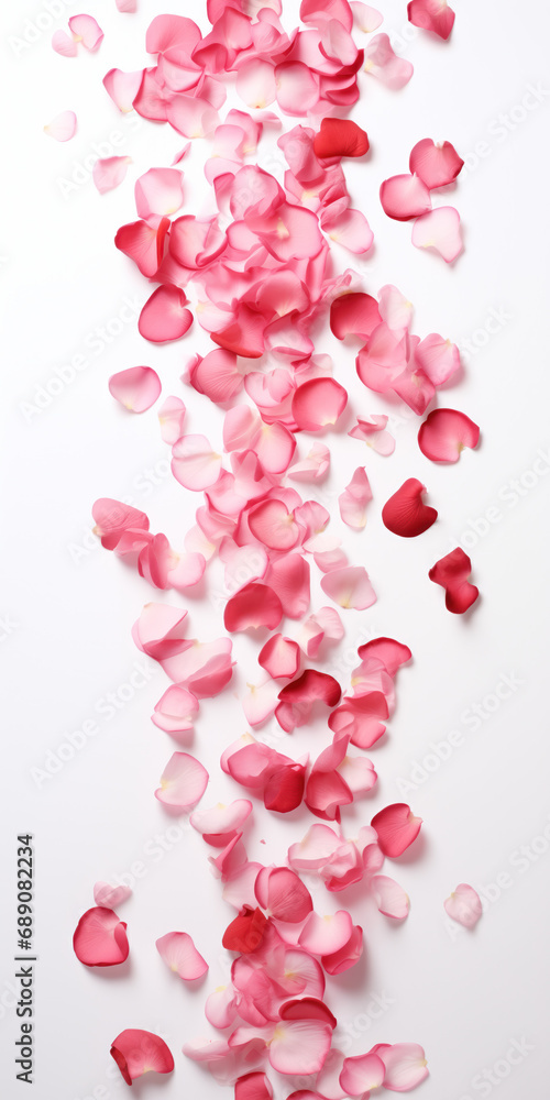 pink and red rose petals in vertical aspect ratio on white background, valentines product shoot pink and red rose petals in vertical aspect ratio on white background, valentines product shoot