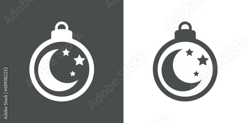 Tiempo de Navidad. Logo con silueta de bola de navidad con media luna y estrellas para su uso en tarjetas y felicitaciones
