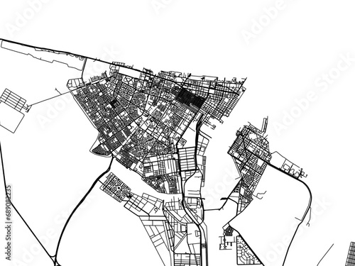 Vászonkép Vector road map of the city of Port Said in Egypt with black roads on a white background
