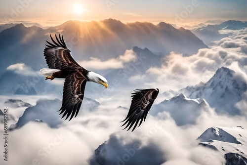 eagle in flight above the clouds-