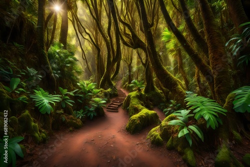 **path in anaga rainforest on tenerife island,spain-- photo