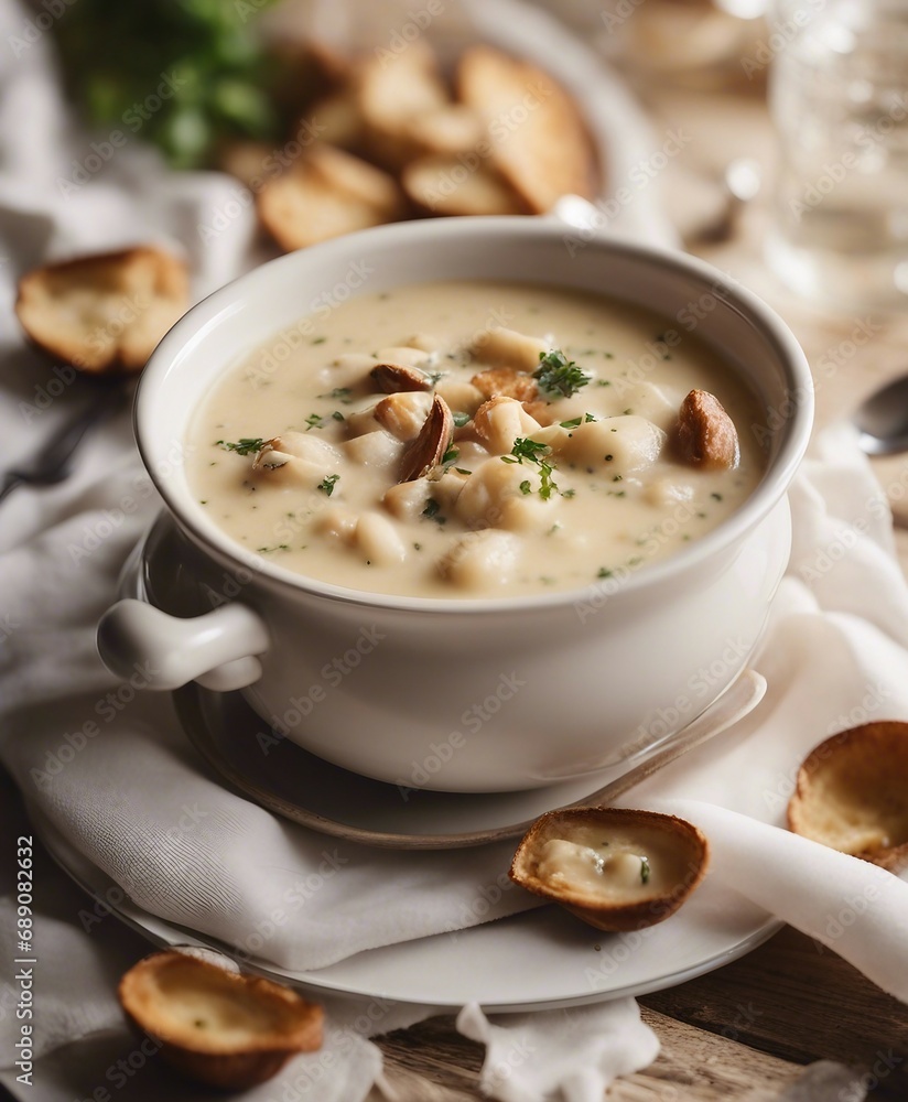 Clam Chowder soup at restaurant
Clam Chowder soup at restaurant