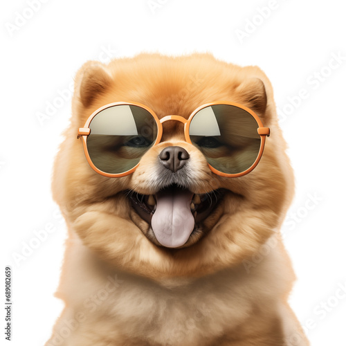 Dog wearing sunglasses isolated on transparent background
