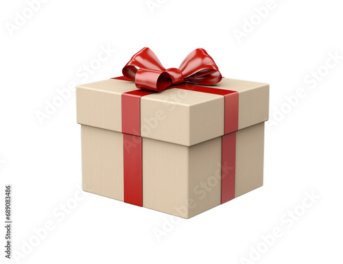 White Gift Box with Red Bow on a transparent background PNG