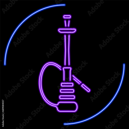 hookah neon sign, modern glowing banner design, colorful modern design trends on black background. Vector illustration.