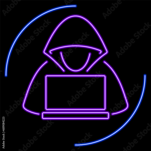 hacker neon sign, modern glowing banner design, colorful modern design trends on black background. Vector illustration.