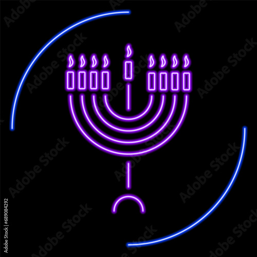 Hanukkah neon sign, modern glowing banner design, colorful modern design trends on black background. Vector illustration.