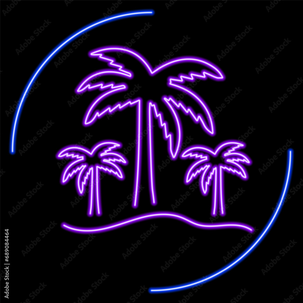 palm tree neon sign, modern glowing banner design, colorful modern design trends on black background. Vector illustration.