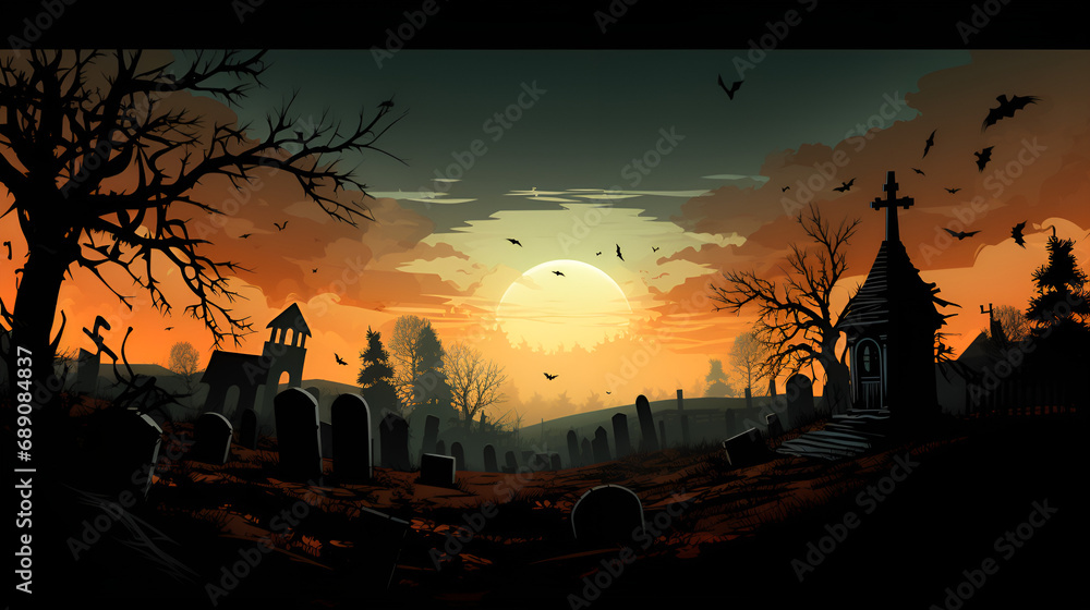 Graveyard Whispers: Unveiling the Chilling Beauty of a High-Quality Halloween Setting background ai generated