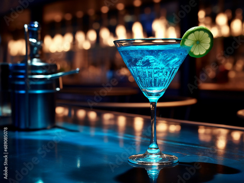 A tempting glass of cocktail blue. AI Generation.