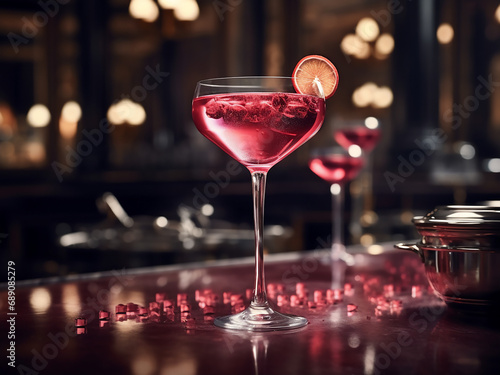 Sip on a cosmopolitan cocktail in style. AI Generation.