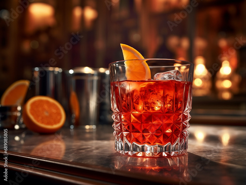 Sip on a classic cocktail Negroni. AI Generation.