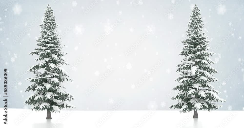 falling snowflakes in the background with christmas tree in the foreground - 3D Animation 4K DCI falling snowflakes in the background with christmas tree in the foreground - 3D Animation 4K DCI