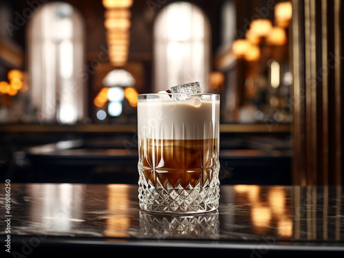 A velvety White Russian in a glass. AI Generation.