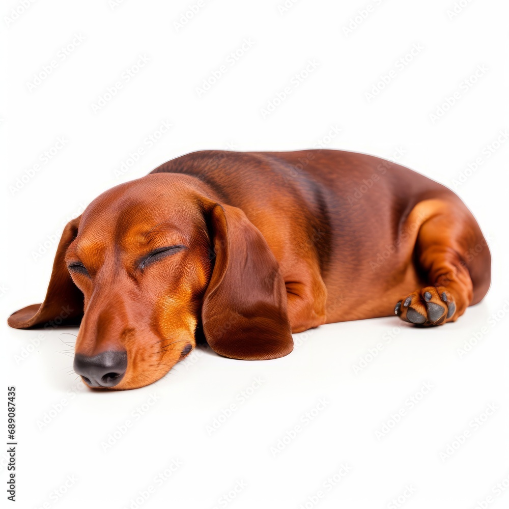 Brown Dachshund Sleeping on White Background