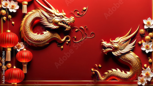 Wallpaper Mural Happy Chinese New Year 2024 the dragon zodiac sign with flower, lantern, elements with red and gold color. background. Copy space Torontodigital.ca
