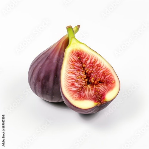 Two Halved Figs on White Background