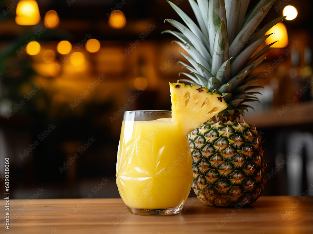 Quench your thirst with pineapple juice in a glass. AI Generation. - obrazy, fototapety, plakaty 