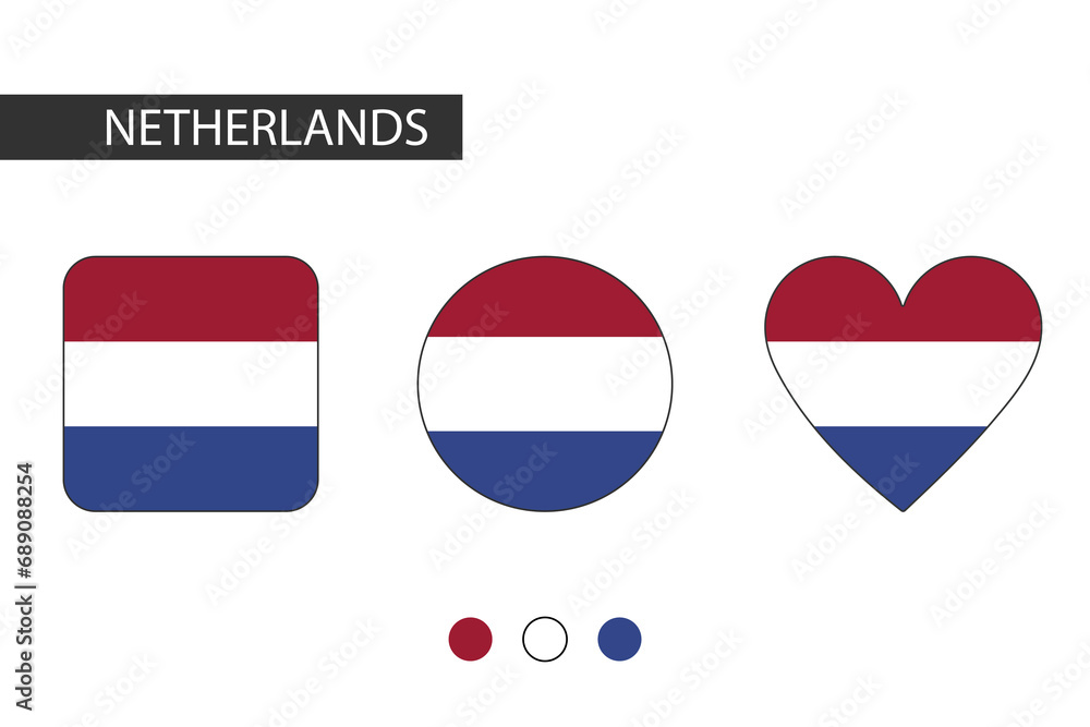 Netherlands 3 shapes (square, circle, heart) with city flag. Isolated on white background. Netherlands 3 shapes (square, circle, heart) with city flag. Isolated on white background.