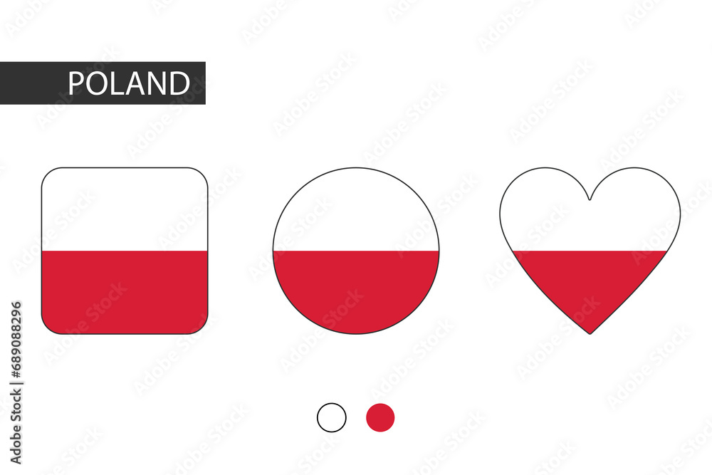 Poland 3 shapes (square, circle, heart) with city flag. Isolated on white background. Poland 3 shapes (square, circle, heart) with city flag. Isolated on white background.