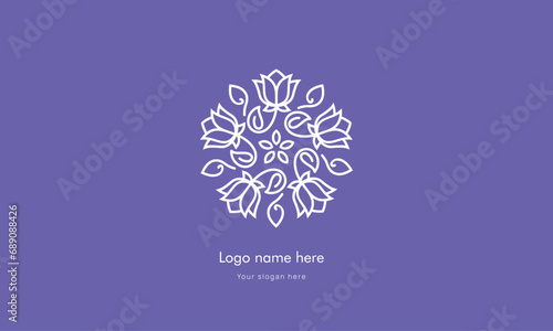  Flowers and leaves line art vector logo illustrations . Modern design for logo, tattoo, wall art, Simple daisy floral symbols, vector decoration set.