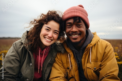 A happy young couple outdoors