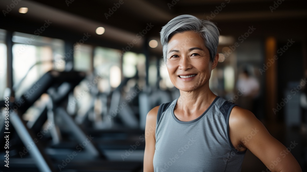 Fototapeta premium An elderly woman at the gym