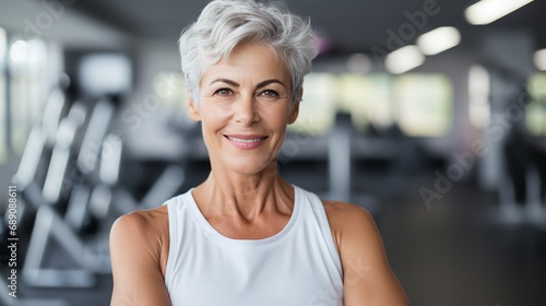 An elderly woman at the gym