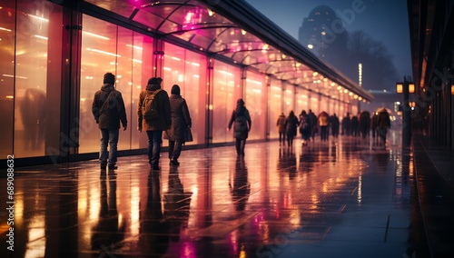 People walking through the city at night