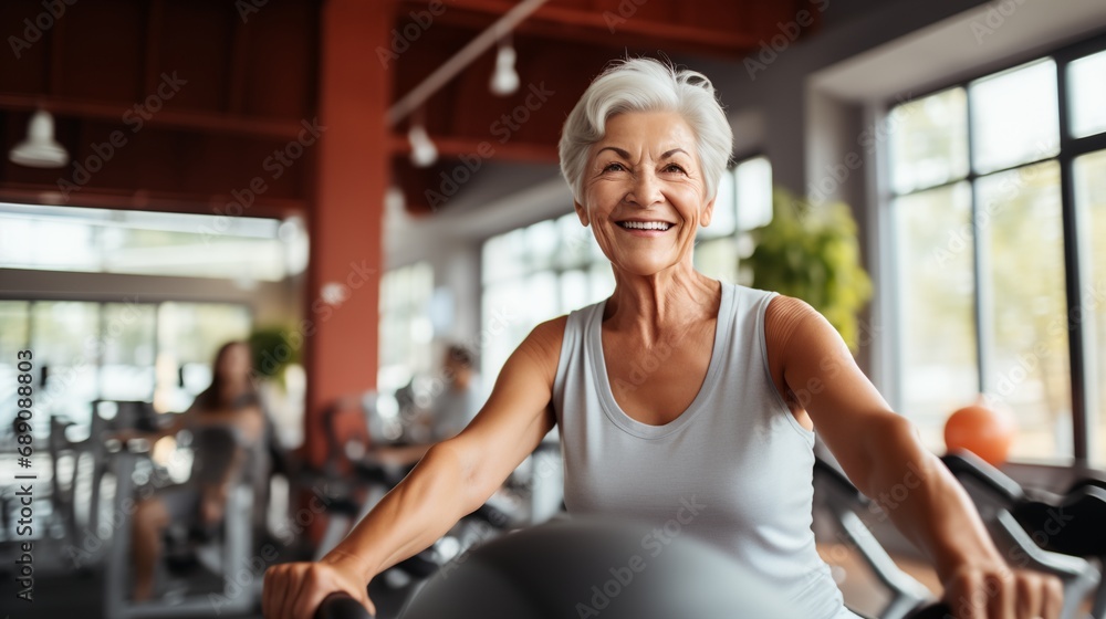 An elderly woman at the gym An elderly woman at the gym