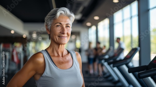 An elderly woman at the gym