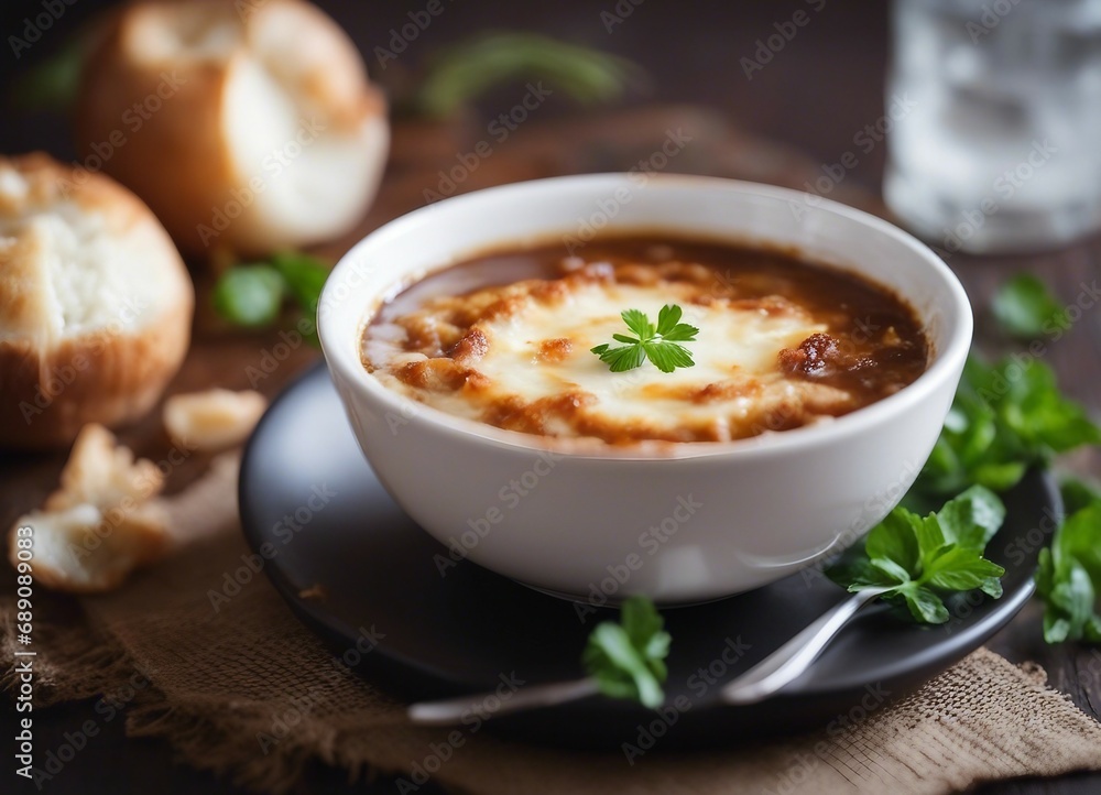 delicious French Onion Soup in white plate
delicious French Onion Soup in white plate