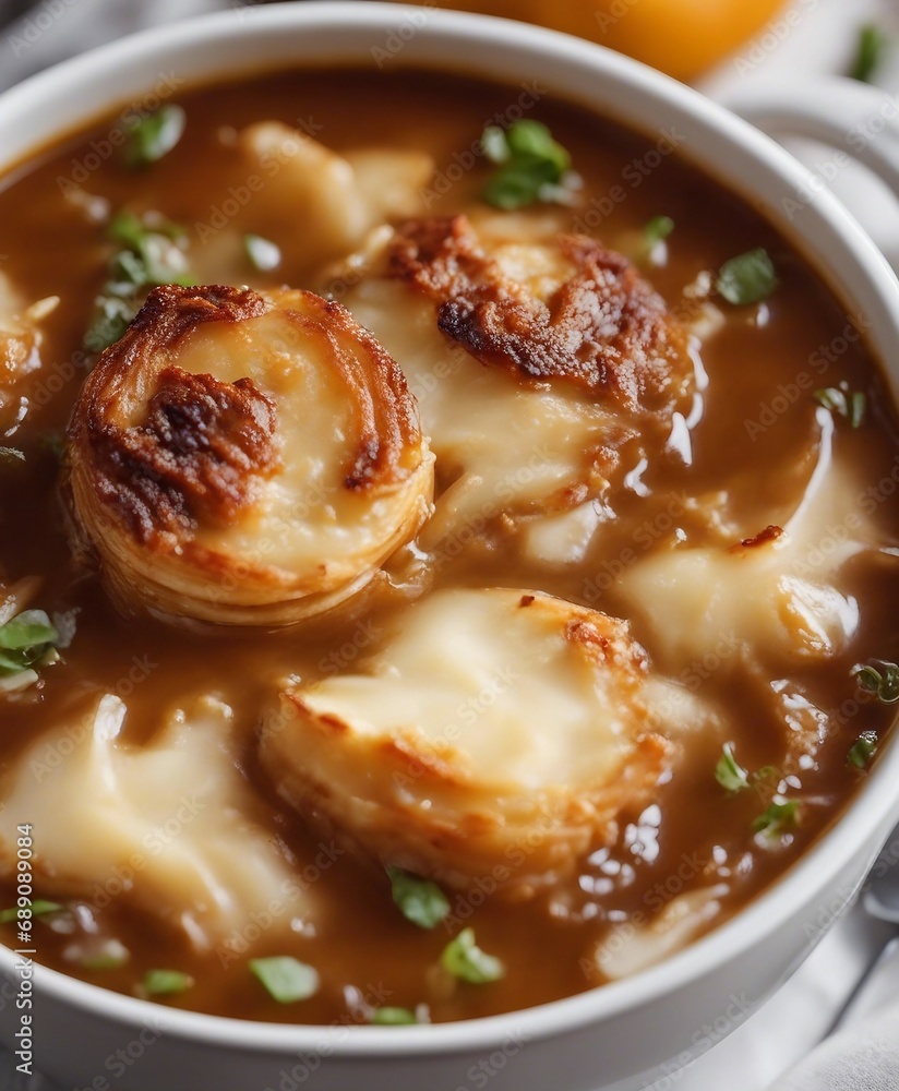 delicious French Onion Soup in white plate
delicious French Onion Soup in white plate