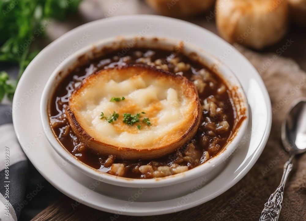 delicious French Onion Soup in white plate
delicious French Onion Soup in white plate