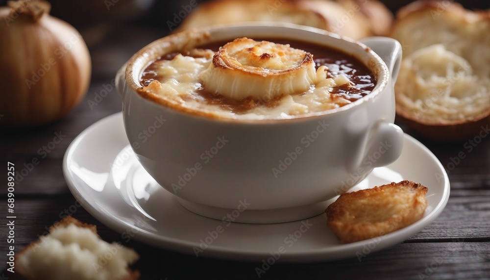 delicious French Onion Soup in white plate
delicious French Onion Soup in white plate