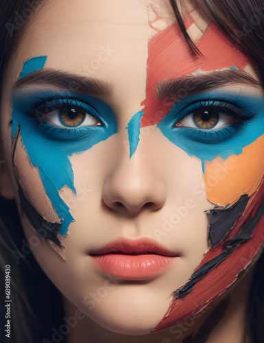 Close up Women face paper torn color eyes