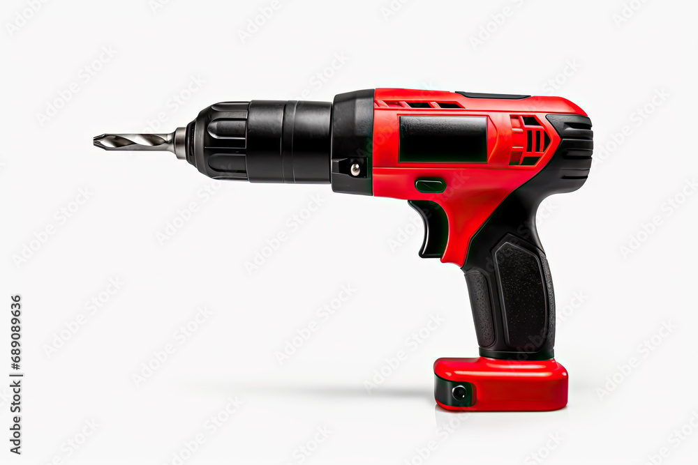 a red and black cordless screwdriver isolated on a white background