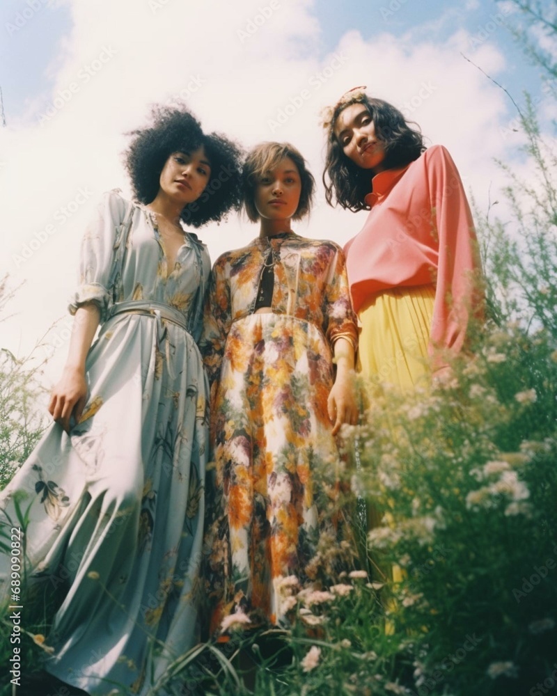 Three women in a field 