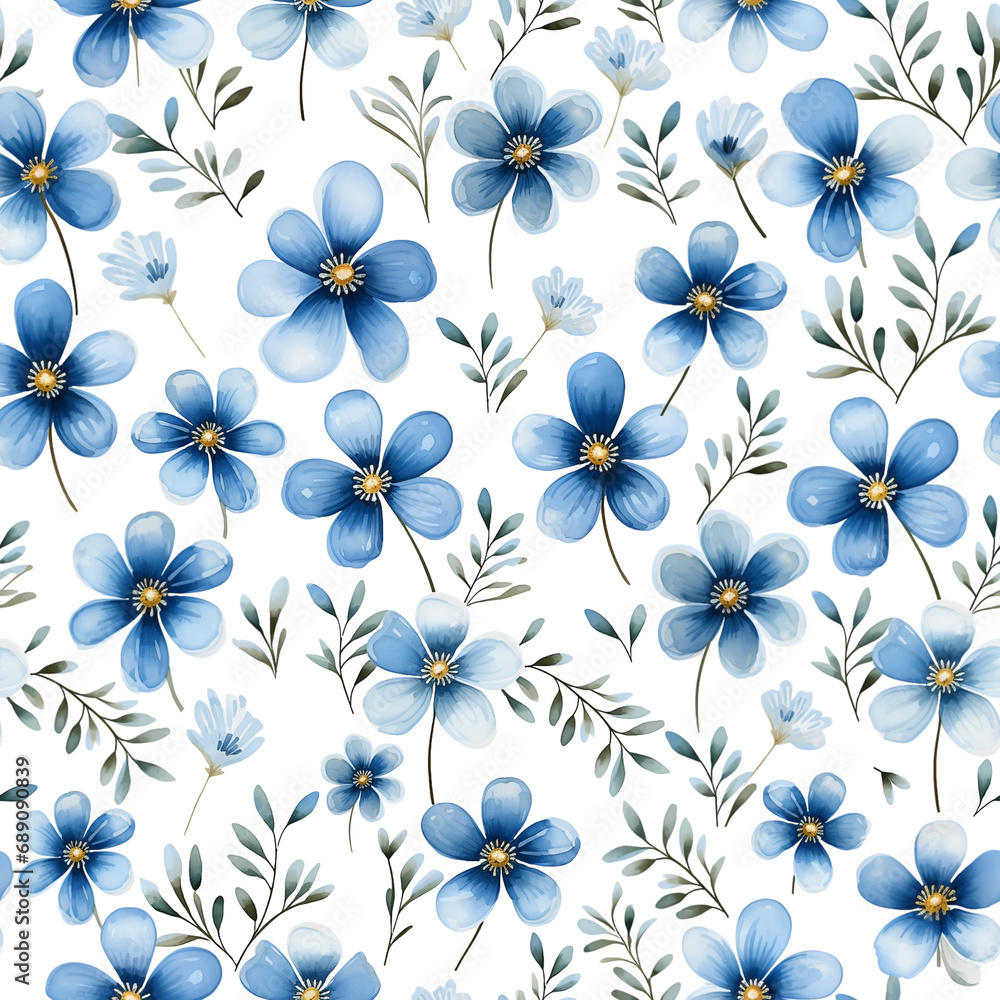 Watercolor seamless pattern with blue flowers isolated on white background. Watercolor seamless pattern with blue flowers isolated on white background.