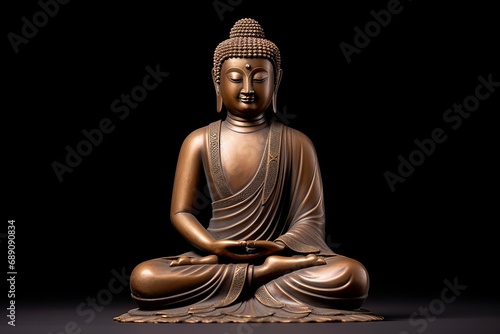 bronze meditating Buddha figurine, Generative AI