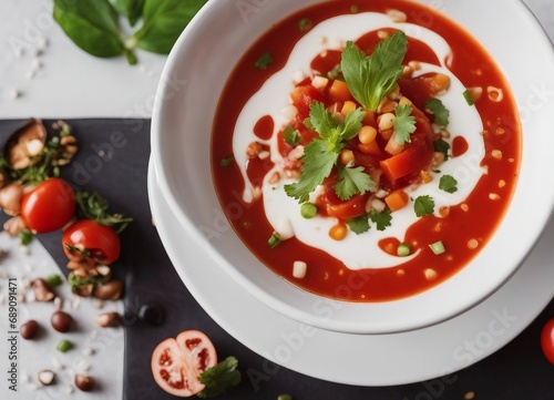 gazpacho soup in white plate