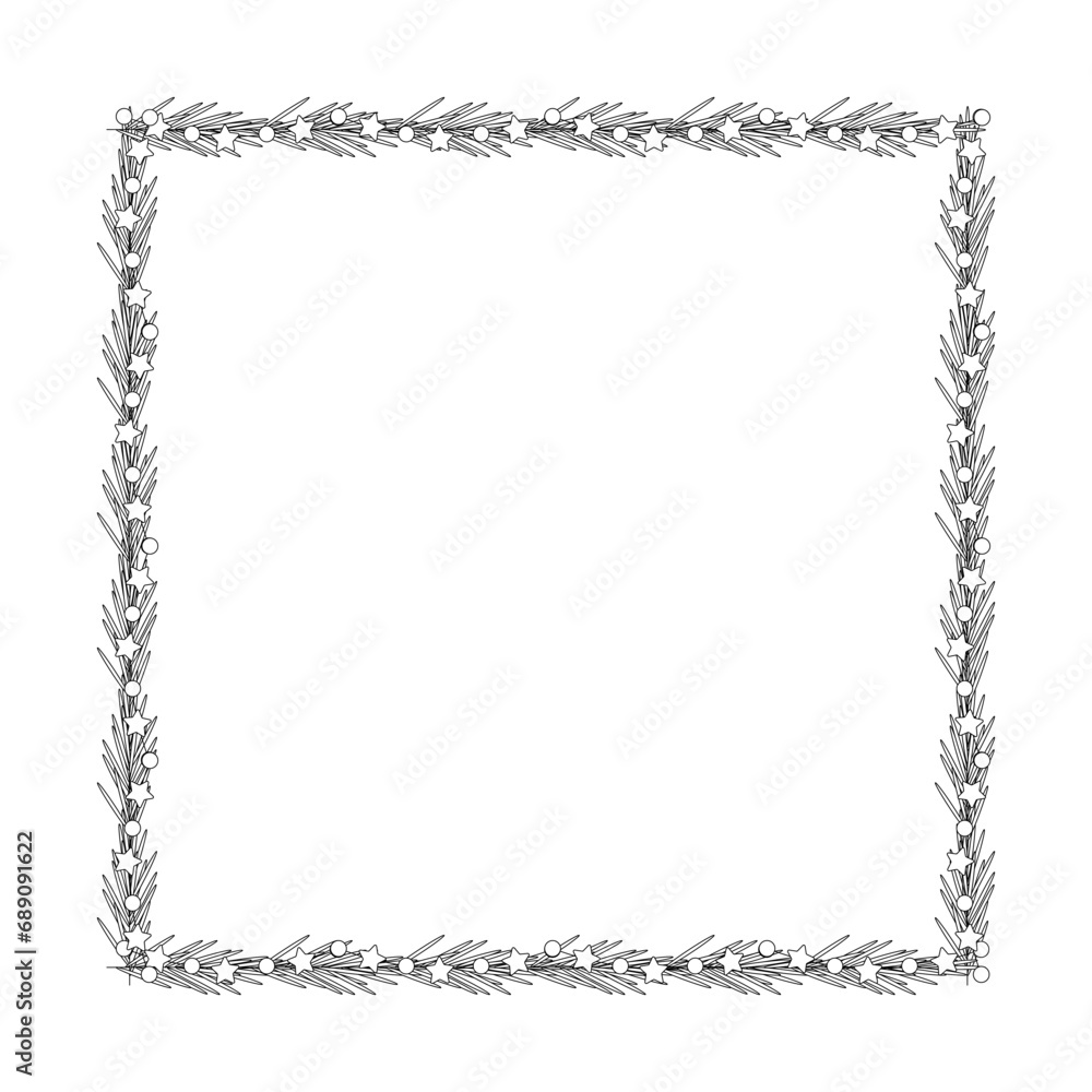 Christmas frame, garland with light bulbs, stars, tree branch. Christmas frame, garland with light bulbs, stars, tree branch.