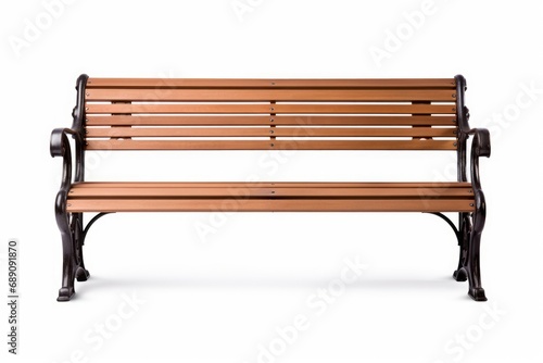 wooden park bench isolated on a white background, Generative AI