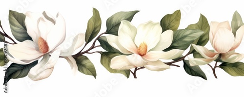 watercolor white magnolia flower and leaf bouquet clipart collection isolated on white background, Generative AI photo