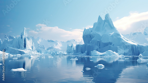 large icebergs are floating in the water